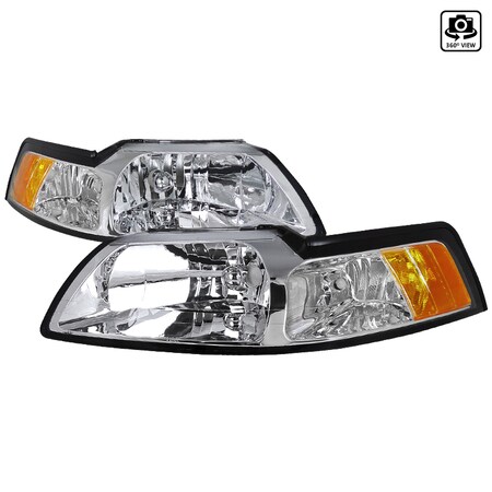 Spec-D Tuning 99-04 Ford Mustang Crystal Housing Headlights Chrome 2LH-MST99-RS